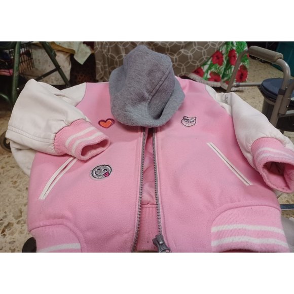 OSHKOSH B'GOSH Little Girl's Hooded Jacket Pink & Gray Emojis SZ 4 - Picture 2 of 5